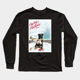 Patterdale Terrier Dog Merry Christmas Long Sleeve T-Shirt